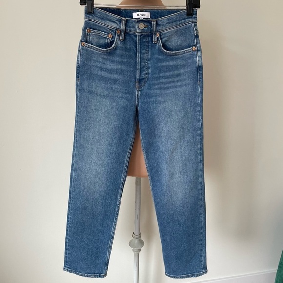 RE/DONE Classic Faded Blue Slim Leg 70s High-Rise Stove Pipe Jeans NWT Size 26 - Picture 6 of 12